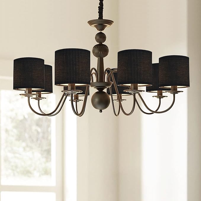 LAMPWELL KETTE Clip-on Chandelier Fabric Lamp Shades,Set of 6,Small Drum,5.4"×5.4"×H5.2",TC fabric,Handmade,Modern Trendy Decorative,ONLY FOR CANDLE BULB,Black