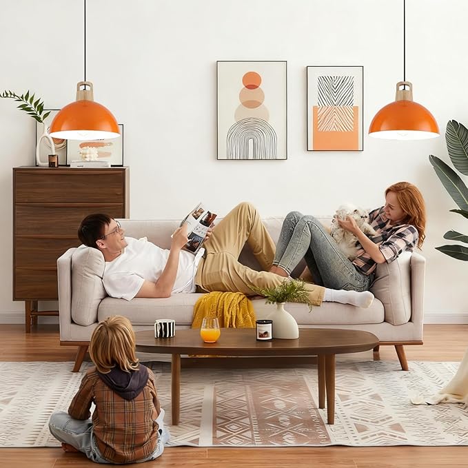 Modern Pendant Lights, 3 Packs 11.8inch Orange Pendant Light, Farmhouse Pendant Light, Kitchen Pendant Lighting, Pendant Lights Kitchen Island for Living Room, Bar, Bedroom, Office