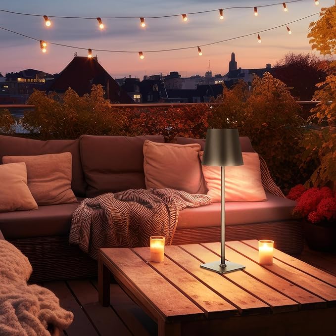 Retisee 12 Pack Rechargeable Cordless LED Table Lamps Black 3000mAh Battery Operated Table Light 3-color Stepless Dimming Portable Desk Lamps for Restaurant Coffee Bars Camping Bedrooms Indoor Outdoor