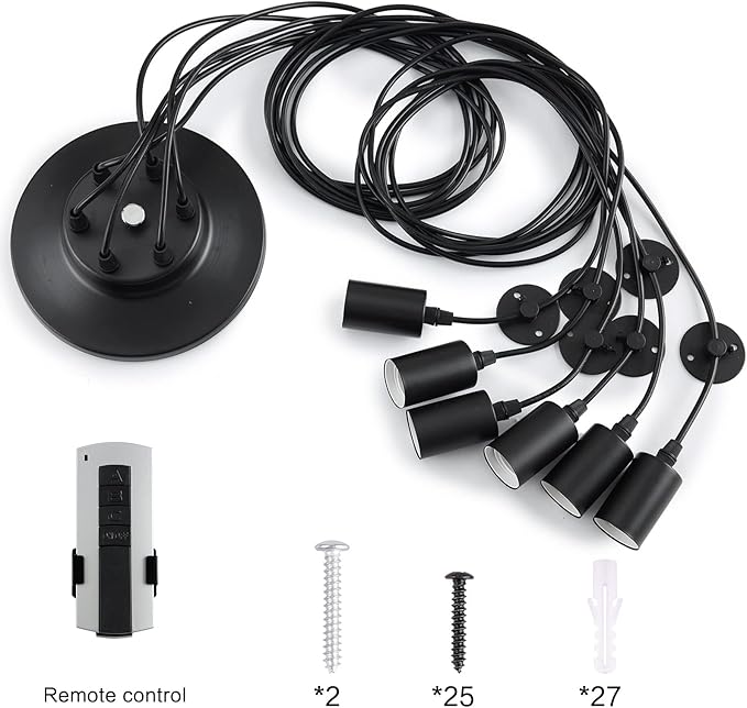 Fuloon Vintage Edison Multiple Ajustable DIY Ceiling Spider Lamp Light Pendant Lighting Chandelier Modern Chic Industrial Dining with Romote Control (6 Head Cable 200cm/78.7inch Each)