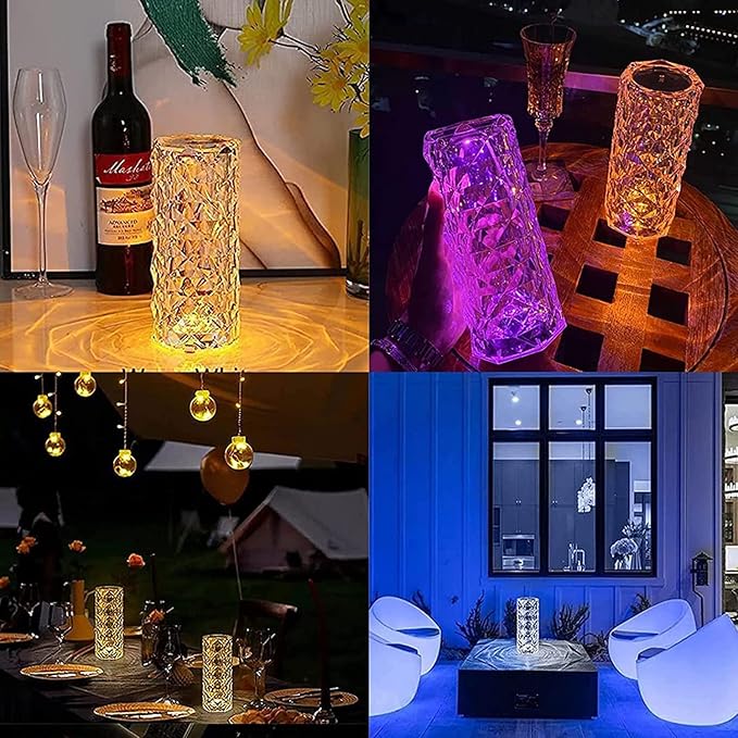 Rose Crystal Table Lamp, 16 Color Changing, Touch & Remote Control, USB Rechargeable, Energy Efficient