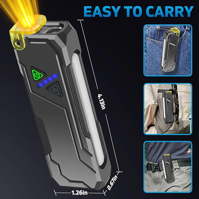 Rechargeable Flat EDC Flashlight with Yellow Light Diffuser UV Black Light Magntic Bace Clip for Home Use and Camping Dog Walking Outdoor Activitie
