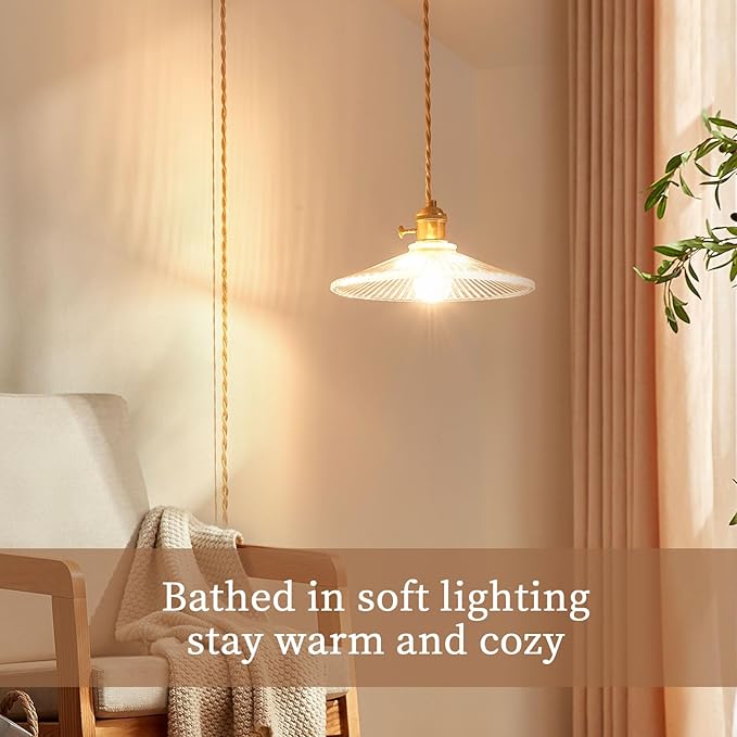 Hanging Lights with Plug in Cord, 9.1 Inch Embossed Design Lampshade Hanging Lamp Adjustable 14Ft Cord On/Off Switch Plug in Pendant Light Kitchen Island Pendant Lights