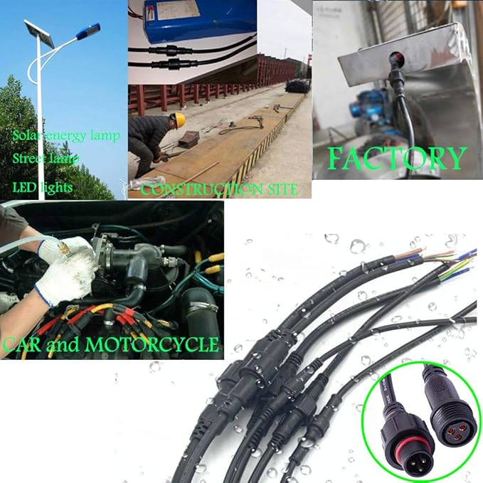 Waterproof Connector 3wire, 16AWG Male Female Plug LED Connector with 3Pin Waterproof Connectors IP68 20CM Extension Cable for Indoor/Outdoor LED Strip Lights.(5Pairs)