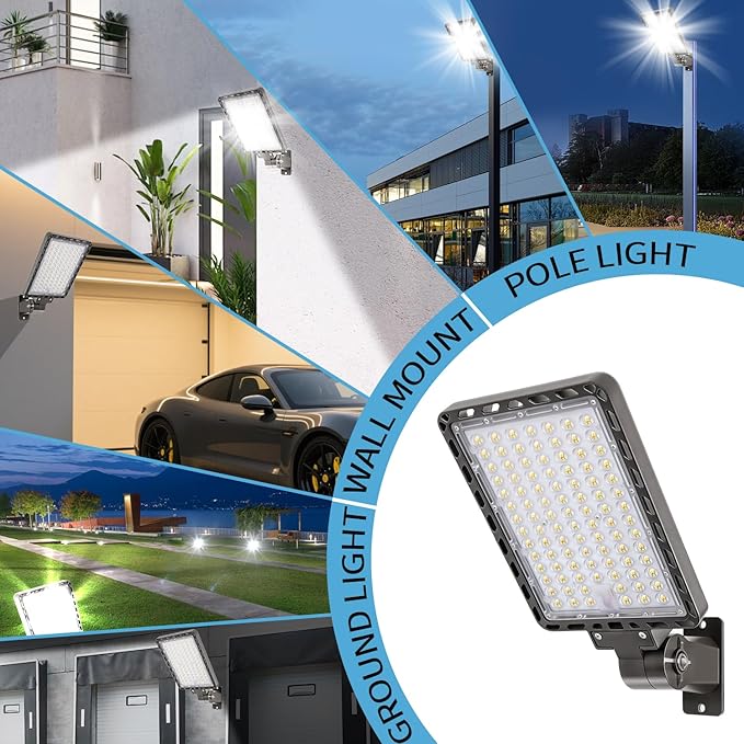 ledmo LED Parking Lot Light 37000lm Outdoor Dusk to Dawn Commercial Street Light with Adjustable Arm Wall Mount 240W IP65 LED Barn Security Area Lights for Yard Sport Warehouse Shop 5000K