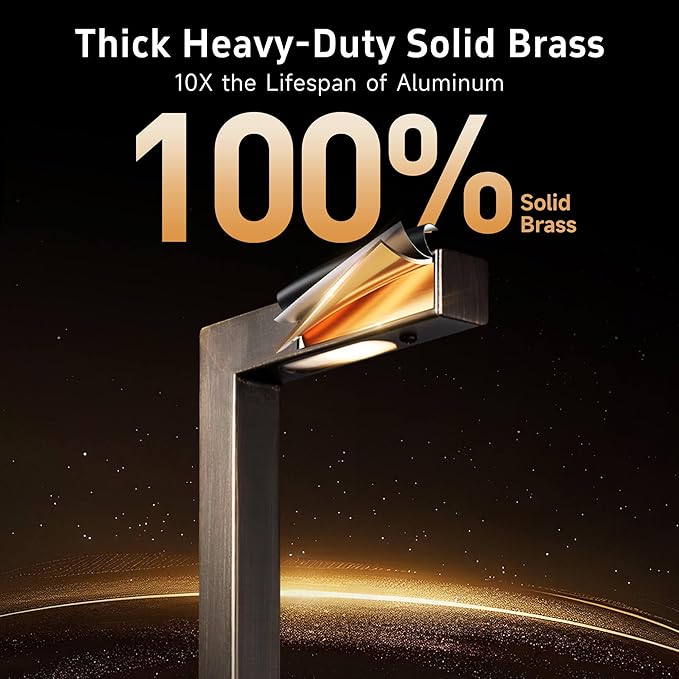 Gardenreet Brass Low Voltage Driveway Lights, 12V Landscape Pathway Light, AC/DC LED Waterproof Bronze L Shape Pathway Lamp for Patio House Garden with 3W 270LM 5000K G4 Bulb 8 Pack