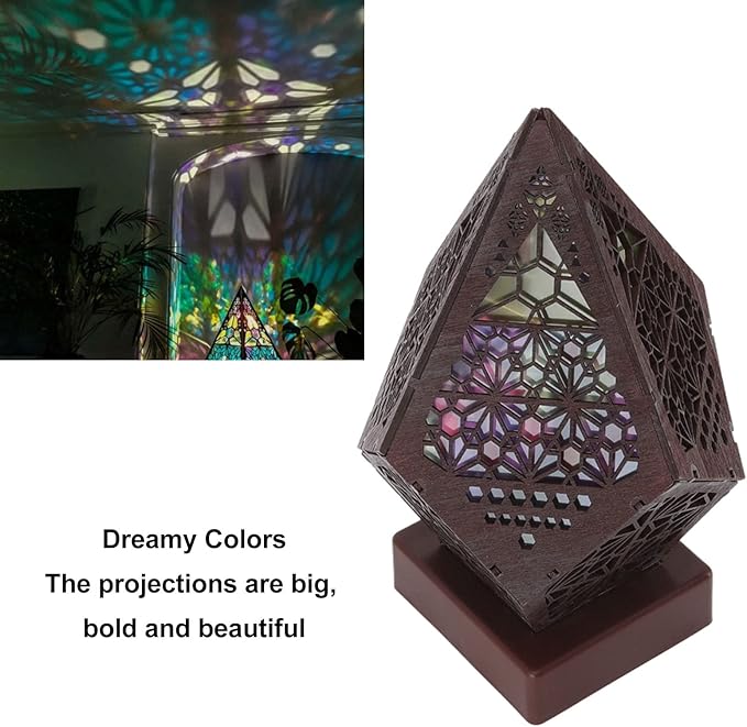 LED Star Projector, Colorful Retro Bohemian Wooden Star Sky Floor Projection Lamp, Night Light Projector for Collection Home Decor, Courtyard Garden Christmas Decoration, (Battery Not Included)