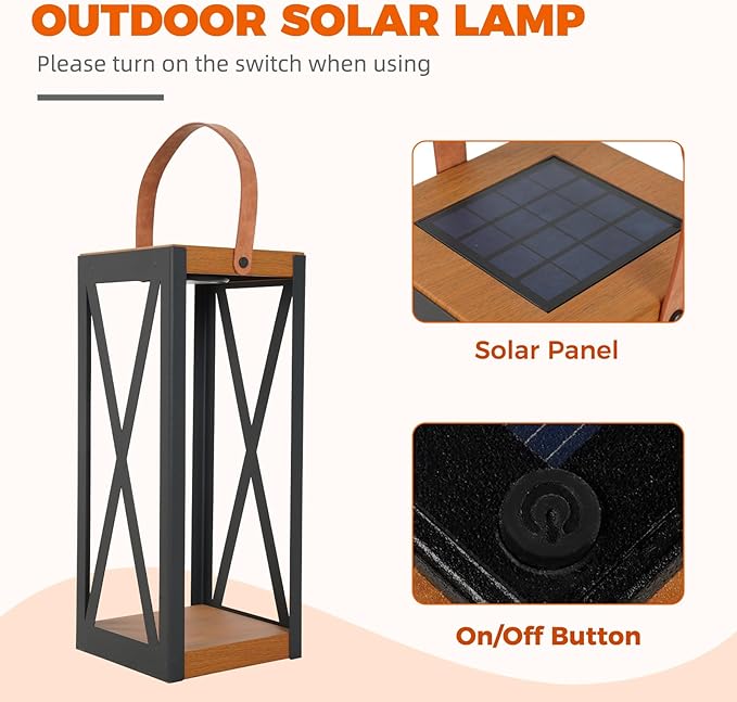 Solar Yard 2-Pack Outdoor Floor Lamp Solar Powered Light with 50/100 LM Dual Brightness & Memory Mode, Waterproof Metal Solar Lantern with Handle, Plant Decor for Patio, Yard, Porch, Large X-Black