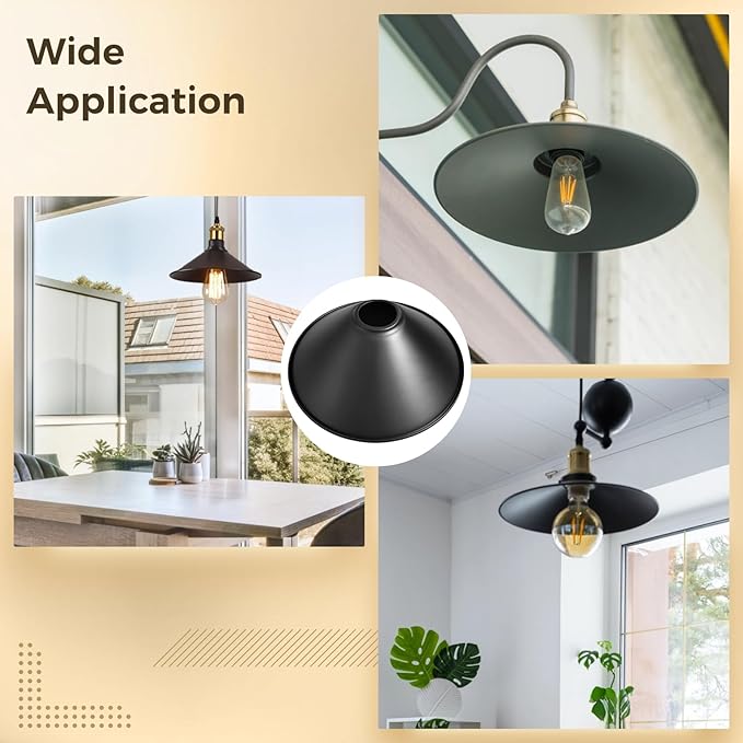 4 Pack Metal Lampshades, Conical Matte Black Pendant Light Cover, Industrial Farmhouse Style Lamp Shade for Kitchen Island, Dining Room, Hallway, Entryway Lighting Fixtures