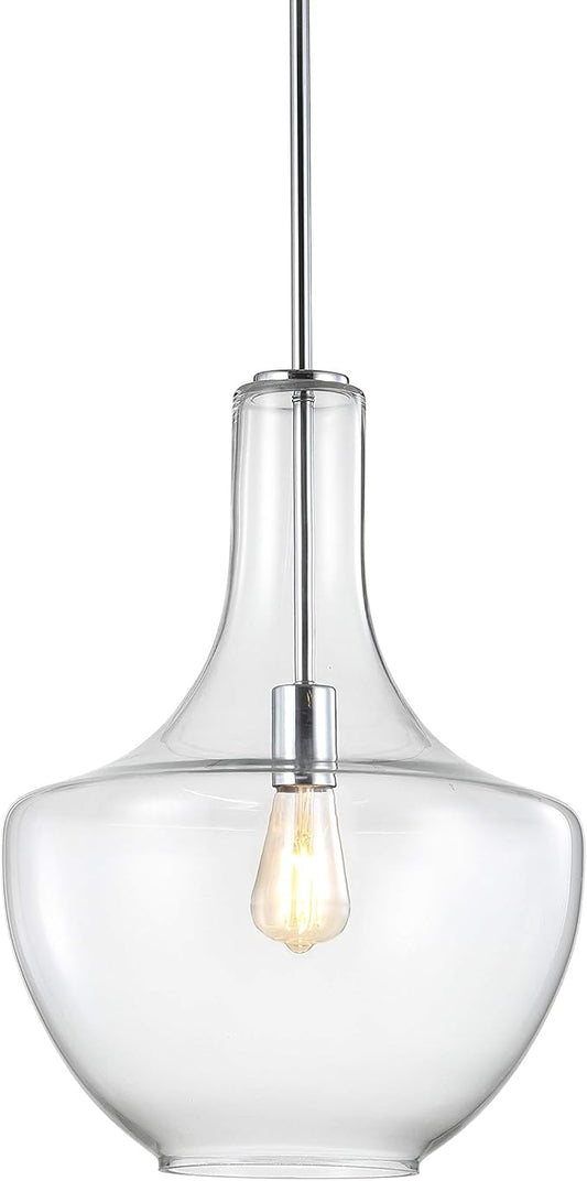 JONATHAN Y JYL6401A Watts 13.25" Glass/Metal LED Pendant Farmhouse Contemporary Dimmable Dining Room Living Room Kitchen Foyer Bedroom Hallway, Chrome/Clear