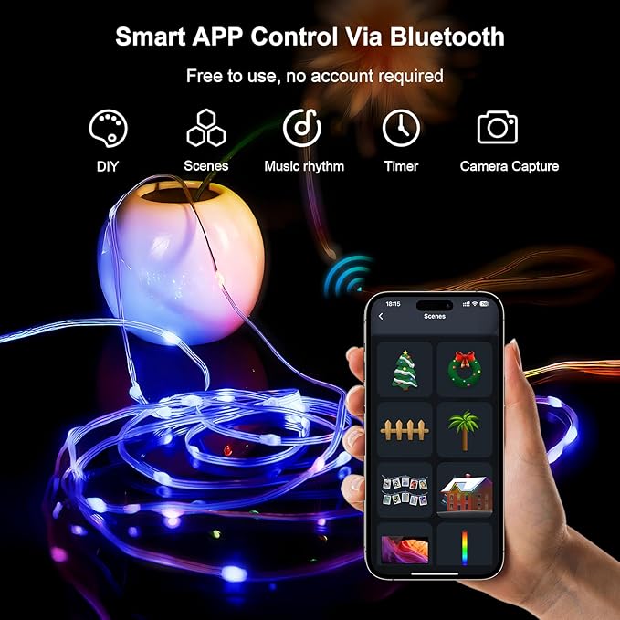 Smart Fairy Lights 16.4Ft 50LEDs, Color Changing String Lights with Remote & App Control, RGB-IC Multicolor DIY Twinkle Lights for Bedroom, Christmas, Party, Indoor Holiday Decor