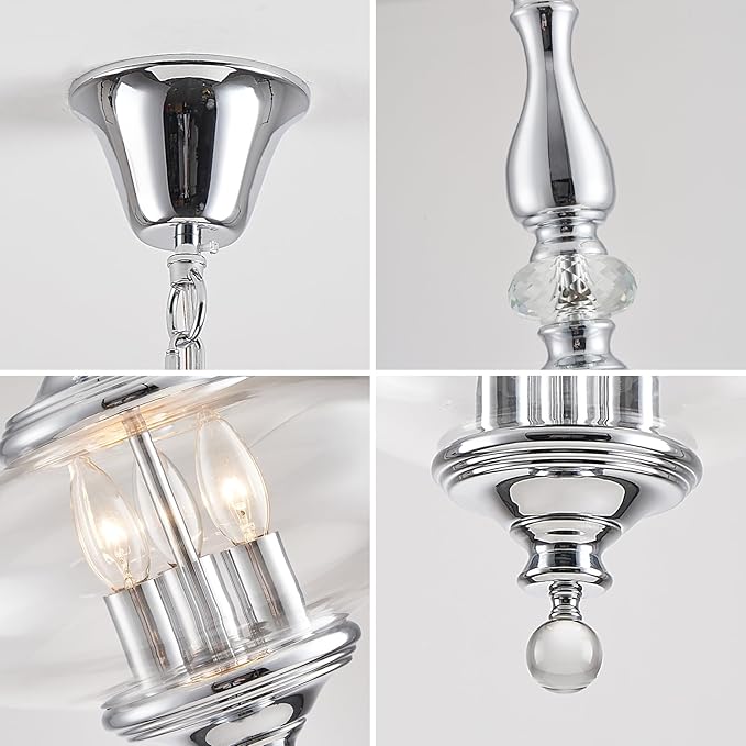 Modern Kitchen Island Pendant Light Polished Chrome Glass Pendant Light for Kitchens, Dining Rooms Stairs W 11.8 in. H 23.6 in.