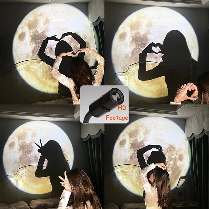 Non-Fade Moon Projector Night Light, USB Powered Moon Lamp Romantic Atmosphere Night Light Projector for Bedroomr, Gift for Kids Moon Lover Couples Selfie Wall Ceiling Decor with 3 Colors