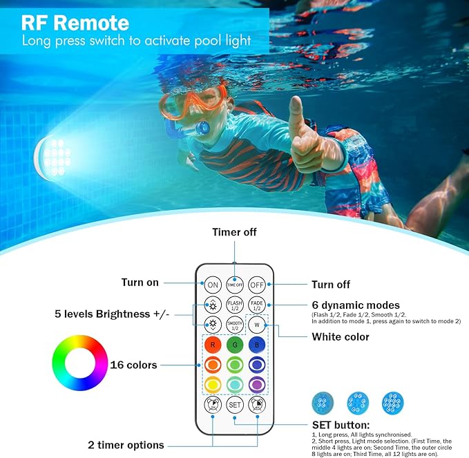 Pool Lights for Inground Pool(2 PACK), Upgraded Ultra-High Brightness Rechargeable Submersible LED Lights with Remote, IP68 Waterproof 22 Color 2600mAh Floating Light with Magnet for Hot Tub 2 PACK