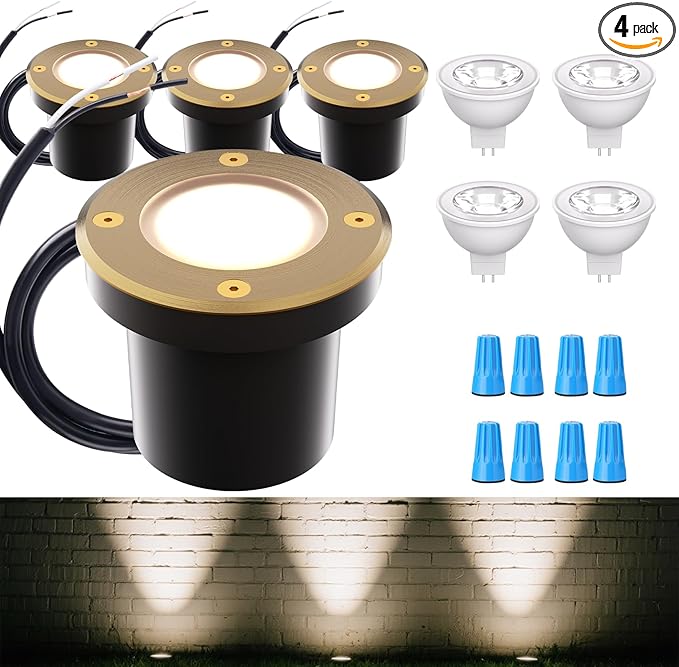 Cheopha Landscape Well Lights, 12V Low Voltage In-Ground Light, Outdoor Ground Lights with Replaceable MR16 LED Bulb 4W Warm White, Weatherproof for Landscape Garden Yard Lighting 4-Pack