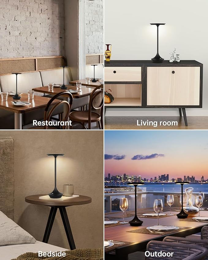 Rechargeable Cordless Table Lamps, Portable 4000mAh Battery Table Lights, 3 Color Stepless Dimming LED Wireless Desk Light with Memory Function for Outdoor/Dinner/Bar/Restaurant/Camping