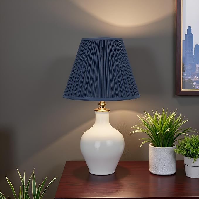 Aspen Creative 33051A, Hardback Empire Transitional Spider Lamp Shade, Mushroom Pleated Stone Blue, 7" Top x 13" Bottom x 10" Slant