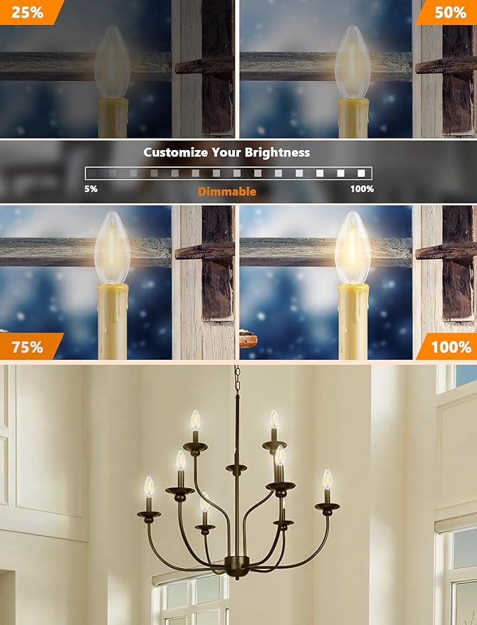 25Pack E12 Candelabra LED Light Bulbs,Dimmable Soft Warm White ‎Plastic C26 Candle LED Light Bulbs for Candle Light,Candelabra,Ceiling Fan Night Light Decorative,0.6 Watt,2700K