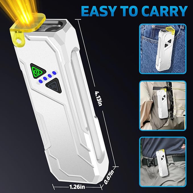 Multi-Feature EDC Flashlight Rechargeable with 7-Colors Side Light Magntic Bace Yellow Light Diffuser and UV Light for Travel Work Camp Dog Walk