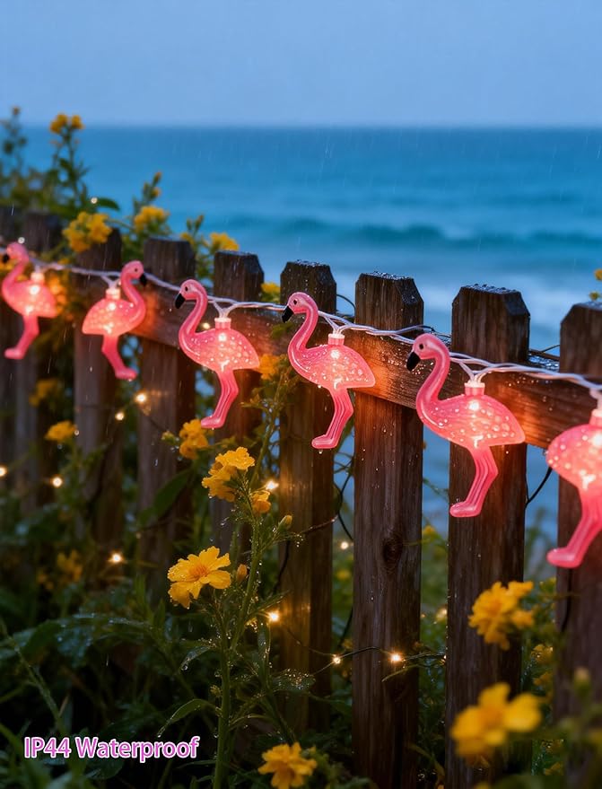 Pink Flamingo Outdoor String Lights, 8.5Ft Summer Patio String Lights, Outdoor Party Lights for Bedroom Birthday Wedding Holiday Summer Themed, Tropical Party Décor, Flamingo Decoration