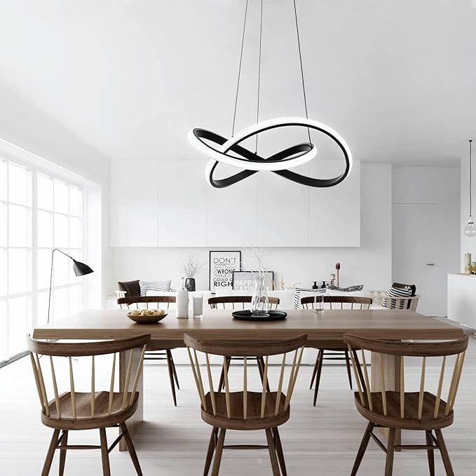 MAYNA Modern Chandelier with Remote Control, 3-Color Dimmable LED Pendant Light Fixtures, Height Adjustable Ring Chandelier for Dining Room,Bedroom,Living Room, Black 19.7 inch