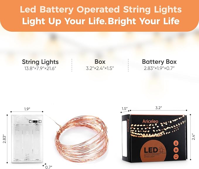 1 Pack 16.4ft Battery Operated String Lights with Timer, Warm White with Synchronized Twinkle Mode, Fairy Lights Battery Powered, 50 LEDs, Idea for Christmas Bedroom Party Wedding