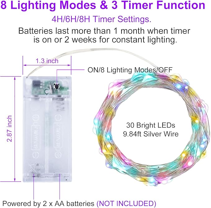 innolife 6 Pack LED Multicolor Fairy Lights Battery Operated with Remote Control & Timer, 10 Ft 30 LED Sliver Wire Twinkle Lights for Bedroom Christmas Wedding Party Indoor Outdoor Decoration