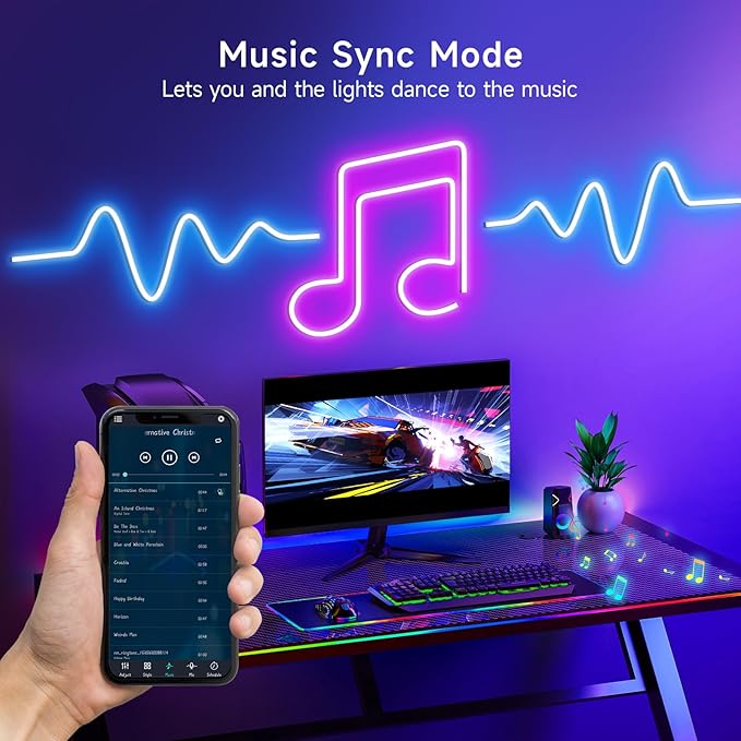 LED Neon Rope Lights, 23ft RGB LED Light Strip, 24V Music Sync App/Remote Control DIY Rope Light, IP67 Waterproof Gaming LED Neon Strip Lights for Bedroom Indoor Oudoor Décor