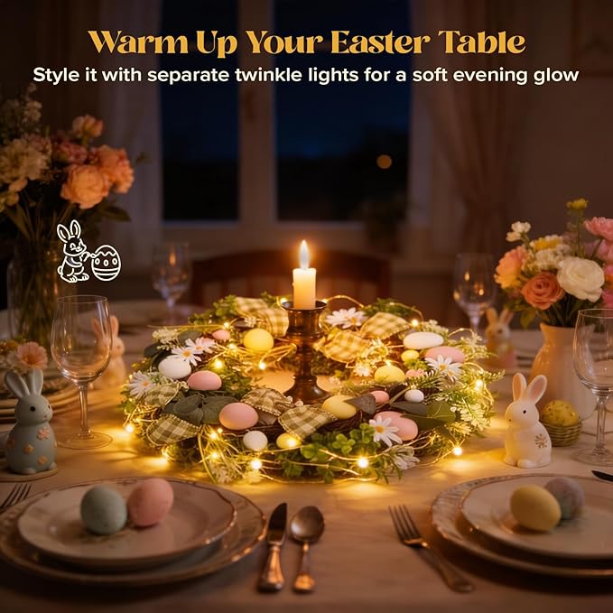 6ft Easter Garland Decorations, 2-in-1 Easter Garland-to-Wreath for Mantel, Fireplace with 18 Pastel Eggs, LED Lights and Storage Bag, Easter Decor for Front Door, Window, Table, Entryway