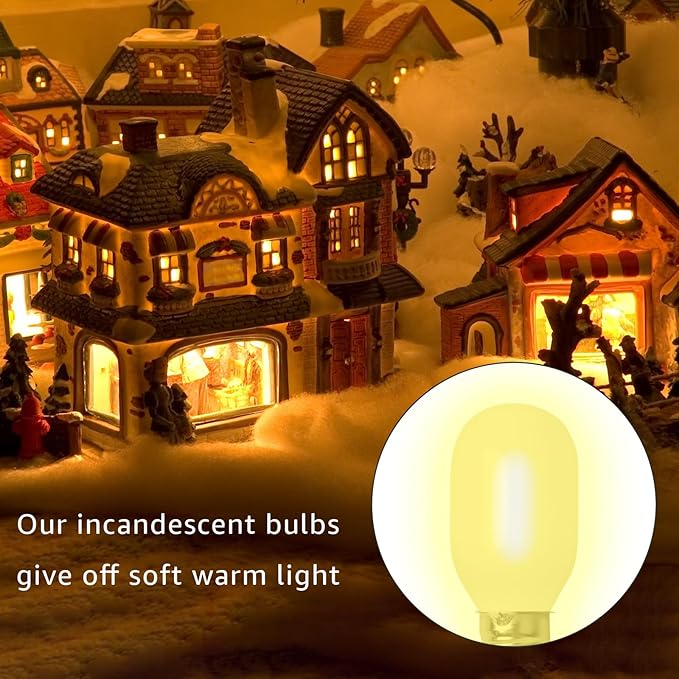 6 Pcs Christmas Village Replacement Light Bulbs, E12 Candelabra Base T20 LED Bulbs,120V 0.7W Replace Bulbs Accessories for Villages Houses Dept 56, Christmas Tree, Halloween Pumpkin Holiday Decor