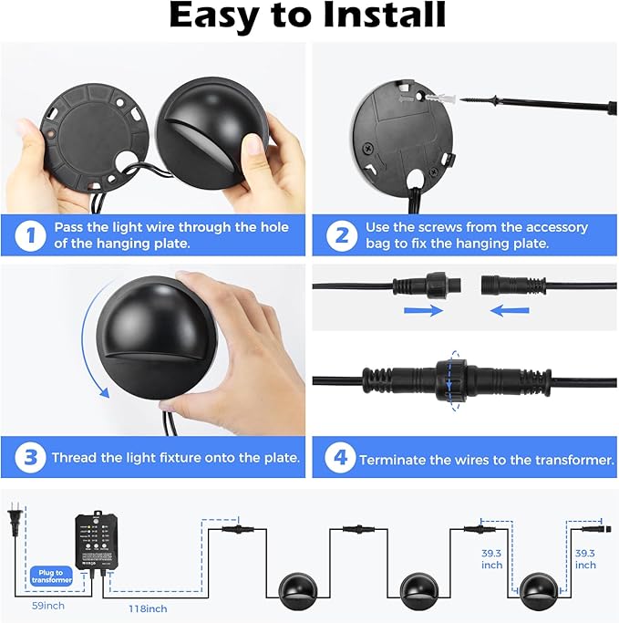 RGB Low Voltage LED Deck Lights Kit with Transformer Timer and Photocell Sensor, IP67 Waterproof Low Voltage Landscape Lighting, Step Lights for Outdoor Walkway Stair Post Railing (6 Pack)
