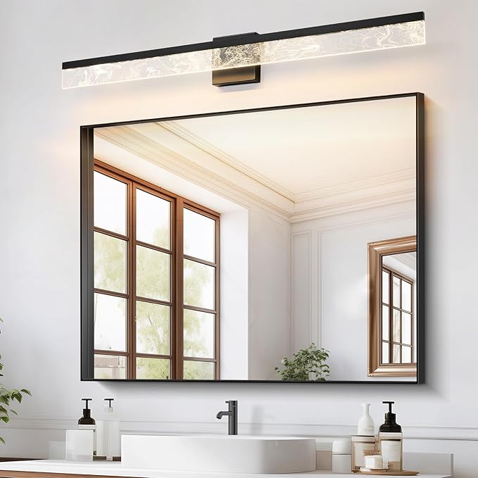 Bathroom Light Fixtures Over Mirror, 39 Inch Bathroom Vanity Light Black LED Vanity Light Bar, 28W Dimmable Modern Bath Vanity Lighting Fixtures Wall Mount 3000K
