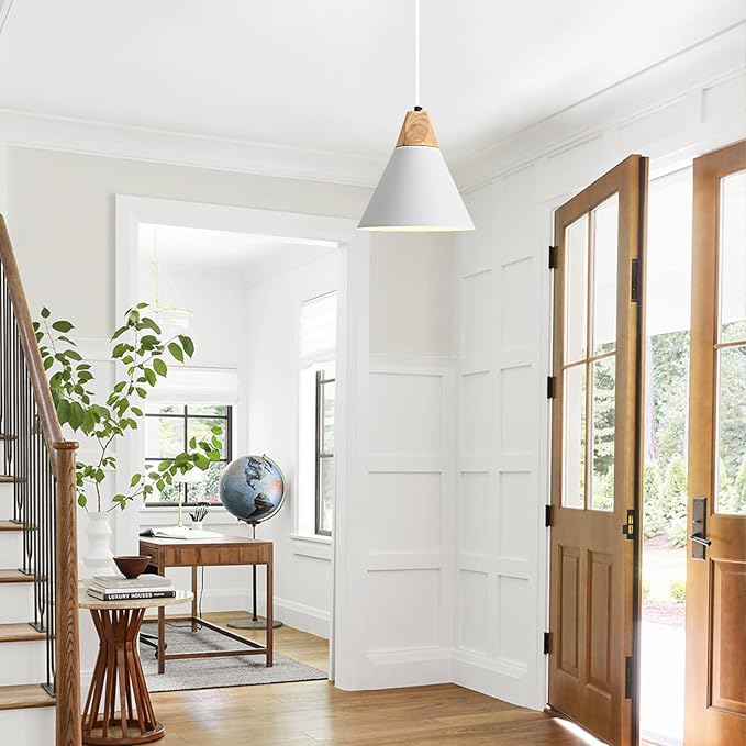 White Pendant Light, 2 Packs 9.4inch Farmhouse Pendant Light, Kitchen Pendant Lights, Pendant Lights Kitchen Island for Living Room, Bar, Bedroom, Office