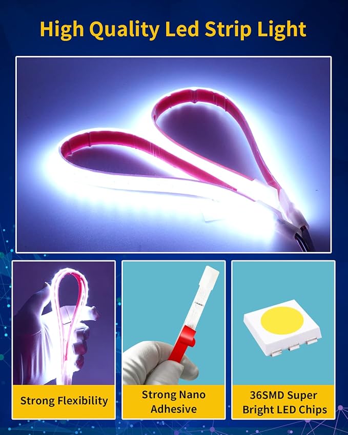 12V Led Strip Light,Car Interior Light Strip IP68 Waterproof Cuttable for Automotive Motorcycle Marine Boat Golf Cart Cargo Home Decoration Led Strip White,12inch (Pack of 4)