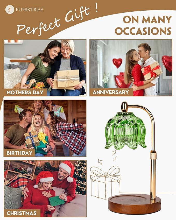 Candle Warmer Lamp with Timer Dimmable, Height Adjustable, Birthday Gifts for Women Mom, Suitable for New Home Decoration, Anniversary Lotus Flower Candle lamp, With 2 bulbs, Suitable for Jar Candles
