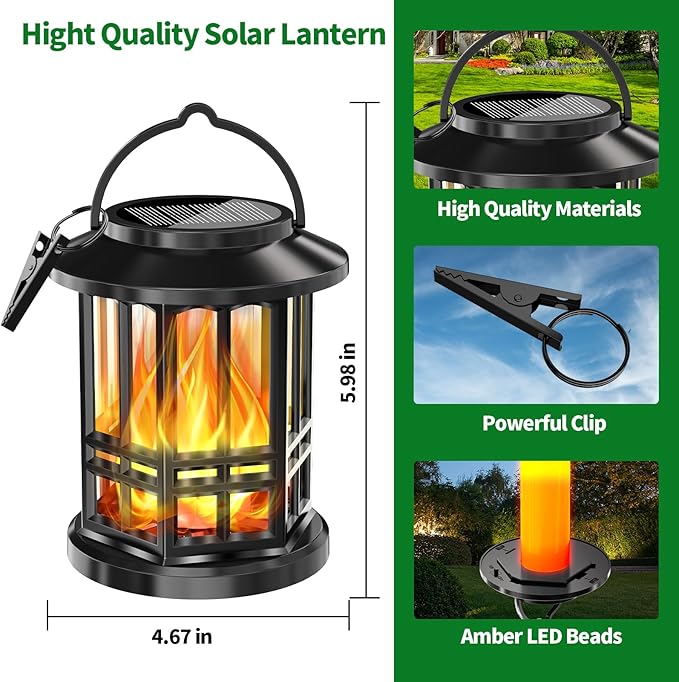 Solar Lanterns Outdoor Waterproof,Flickering Flame Landscape Lanterns ,Solar Powered Outdoor Hanging Lights Decor for Garden, Yard, Patio, Porch 4 Pack