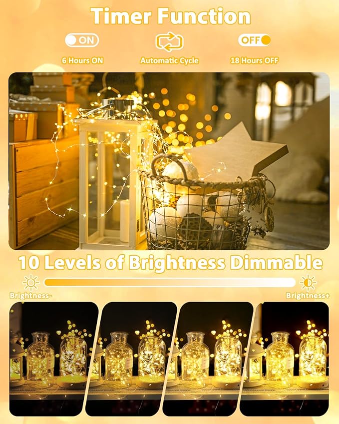 2 Pack 200LED Christmas Battery Operated Fairy Lights with Remote, 8 Modes String Light with Timer, Dimmable, Memory Function, Waterproof Twinkle Lights for Outdoor Indoor Christmas Decor(Warm White)