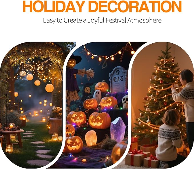 C7 LED Light Bulbs, 12 Pack Halloween Orange Outdoor String Lights Replacement Bulbs, 0.6W E12 Candelabra Base for Patio, Halloween & Christmas Party Decor