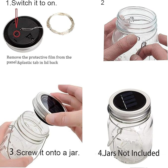 8 Pack Fairy Star Firefly Jar Lids Lights,Solar Fairy String Lids Lights（No Jars）,Waterproof Lantern Mason String Solar Lights with Hangers for Regular Mouth Jars Gifts(Cold White)