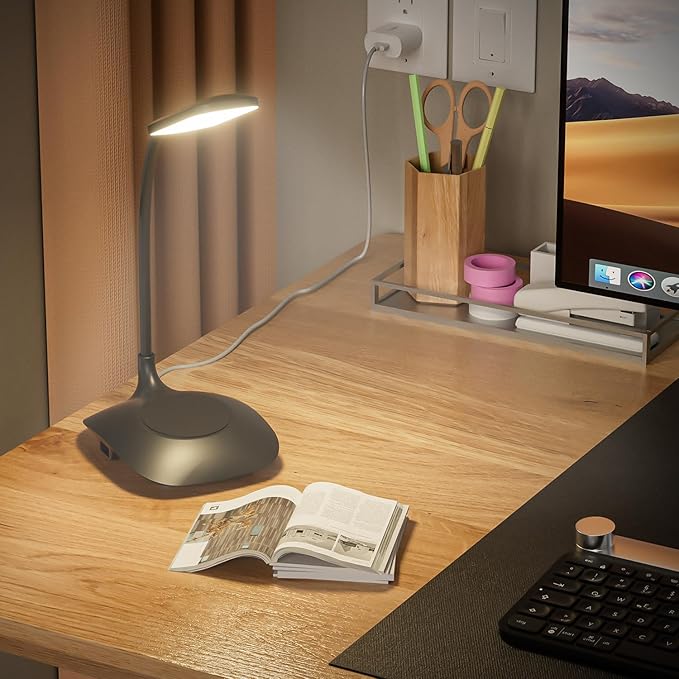LED Desk Lamp with Adjustable Gooseneck, Office Desk Light Eye-Caring Office Lamp with Touch Control Dimmable Table Lamp, Flexible Goose Neck Study Lamps, Reading Lamp Table Lamp for Bedroom Bedside