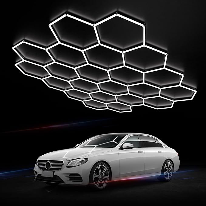 Hexagon Garage Lights: 581W 83 Pack 22 Grids LED Garage Lights - Easy Install 6500K Super Bright Honeycomb Light for Warehouse, Car Detailing Shop, Exhibition Hall, Gym