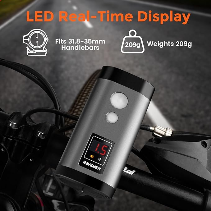 RAVEMEN PR1400 Rechargeable Bike Light, 1400 Lumens Light for Bike with Dual Lens, LED Display, IPX8 Waterproof Bike Front Light for Mountain Biking, Night Riding