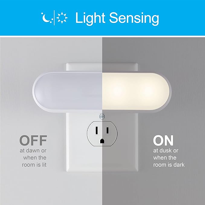 GE Ultrabrite LED Light Bar Night Lights Plug Into Wall Room Decor Ambient Lighting Dusk to Dawn Sensor Bright Nightlight, White, 100 Lumens, 1 Pack