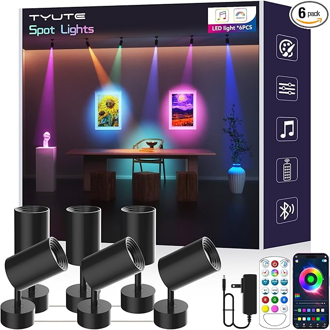 RGB Color Changing Spotlights - 16 Million Colors, LED Spotlight lamp with App & Remote Control, Dimmable LED Downlights Mood Lighting for Home Living Room Bedroom Decor