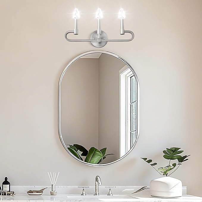 Farmhouse and Modern Bathroom Lighting Fixtures Over Mirror, 3 Light Brushed Nickel Bathroom Vanity Lights, Crystal Bathrooms Wall Sconces(Includes Bulb)