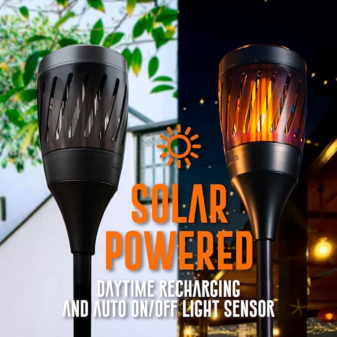 Solar Tiki Torch Lantern ZapperFlying Control with Realistic Flickering Flame Accent Light Solar Powered Rechargeable Garden Lamp (Tiki Metal)