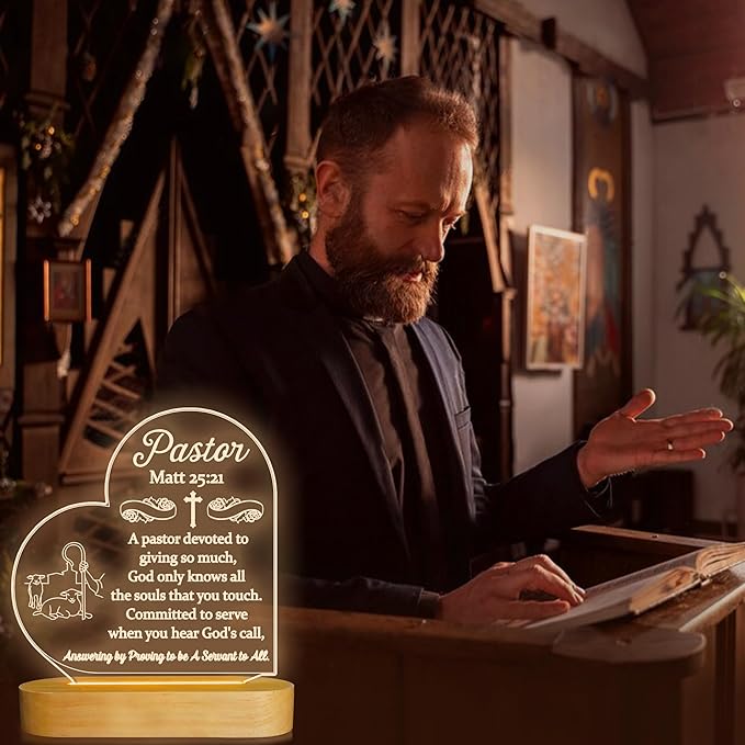 Pastor Appreciation Gifts, Pastor Gifts for Men - 3D Illusion Lamp LED Night Light, Thank You Presents for Preacher Birthday