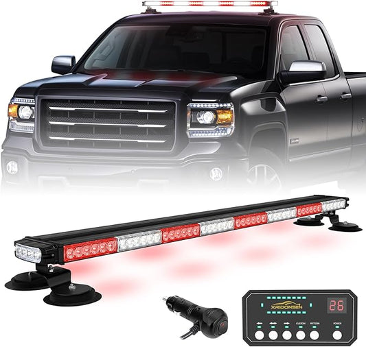 XRIDONSEN 37 inch 104 LED Roof Top Emergency Lights Red White Emergency Firefighter Strong Magnetic Strobe Light Bar Warning Hazard Flashing Safety First Responder for Vehicles POV Fire Trucks Pickup