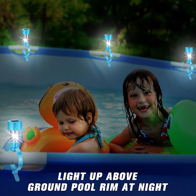 12 Pcs Pool Waterproof Solar Lights for Above Ground Pools Solar Pool Side LED Lights Frame Pool Decoration at Night for Swimming Pool Trampoline Outdoor Decor(Warm White Lights)