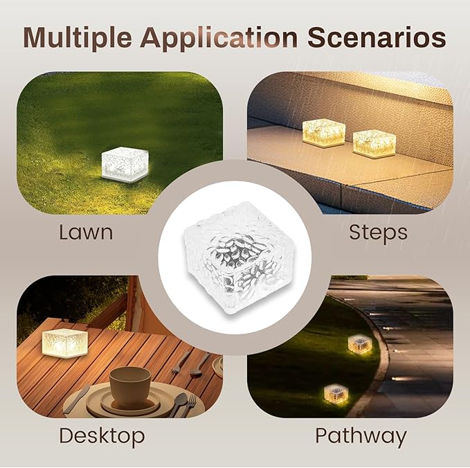 Wokyo Solar Lights Outdoor Waterproof LED Ice Rock Cube Lights Brick Lights Pavers Light 4 Packs for Patio Pool, Garden, Pathway, Decorative Christmas Festives 2.8x2.8 inch (Small - Cold White)